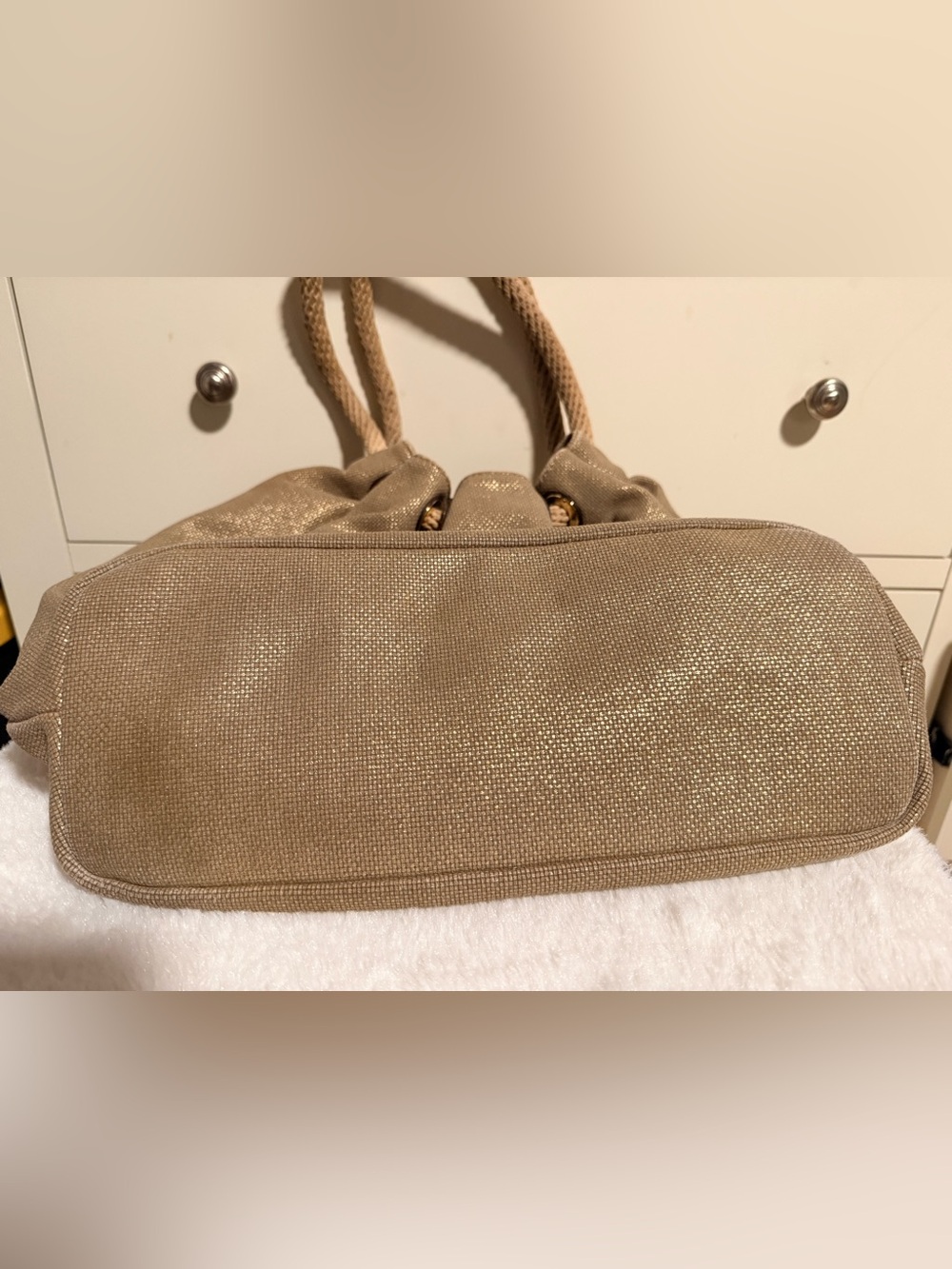 Michael Kors Tan Shimmer Shoulder Tote with Rope Handles - Picture 4 of 6
